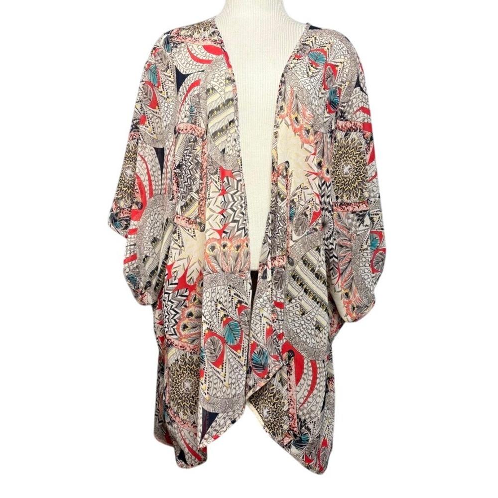 Cato Womens Kimono Cardigan L Open Front Floral‎ Paisley Print Boho Colorful